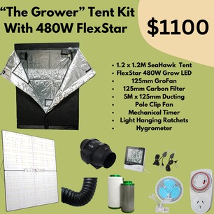 "The Grower" 1.2M x 1.2M Tent Starter Kit with FlexStar 480W